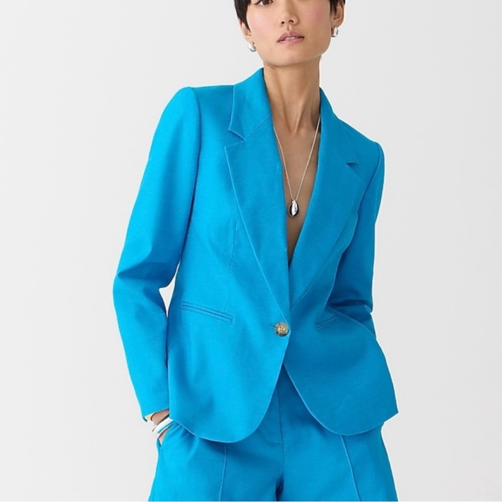 NWT J.Crew Parke Blazer in stretch linen blend size 2 kingfisher color